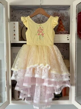 Dollcake Yellow Floral Ruffle Sleeve Girls Formal Dress